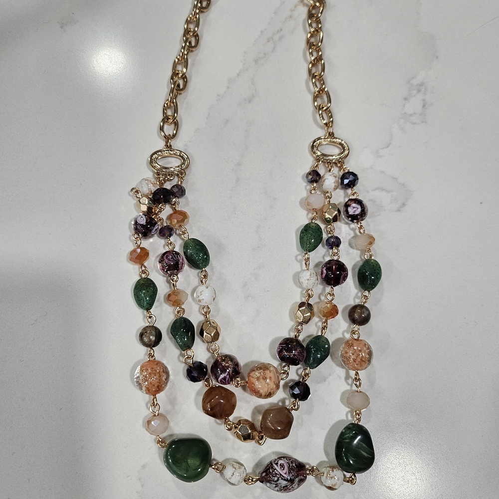 Elegant Multicolor Beaded Necklace And Earring Set, New